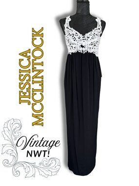 Vintage Jessica McClintock Black Gown Lace &Pearls Empire waist Deadstock 6